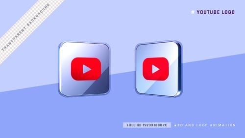 Animated 3D YouTube Icon Rotation with Color Change and Alpha Channel