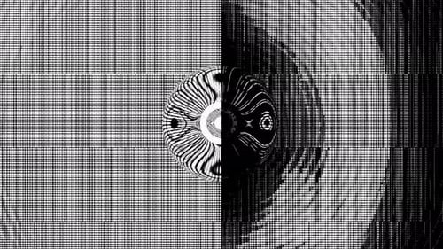 Monochrome Vortex Design with Pixelated Grid Distortion