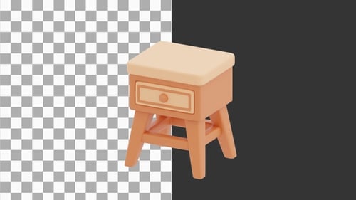3D Animation of Compact Nightstand with Drawer | Alpha Channel