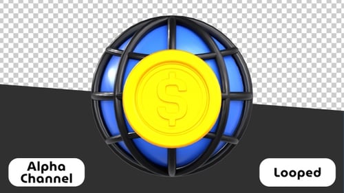 3D Global Economy and Dollar Coin | Alpha Channel