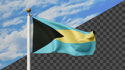 Bahamas Flag Waving Seamlessly on Flagpole with Alpha Channel