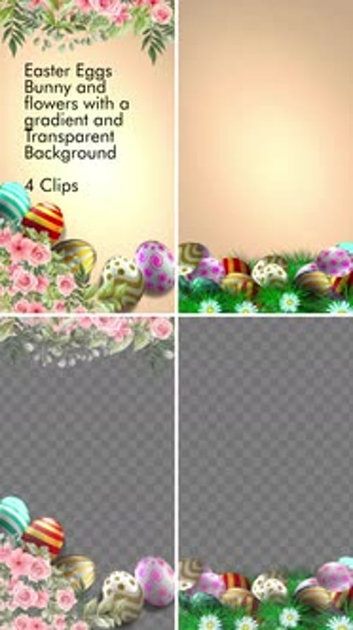 Ostereier, Hase und Blumen mit Farbverlauf und transparentem Hintergrund