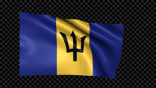 Realistic Barbados Flag Waving with Transparent Background