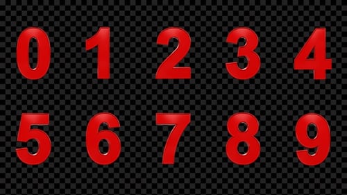 Rotating Red 3D Numbers 0-9 on Alpha Channel