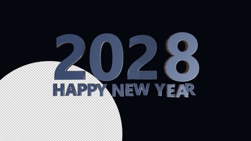 Happy New Year 2028 Metallic 3D Text Reveal Animation