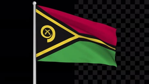 Vanuatu Flag Waving on Flagpole with Alpha Channel