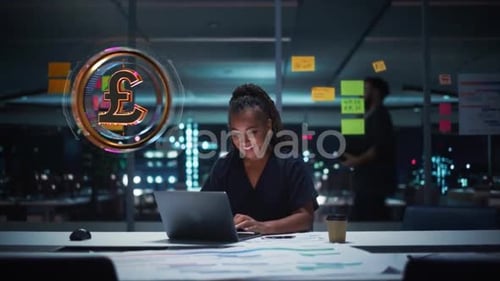 Futuristic Digital Pound Sterling HUD Symbol Animation