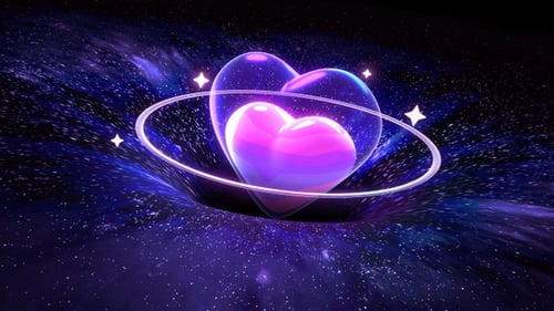 Futuristic 3D Heart with Stars and Cosmic Swirl