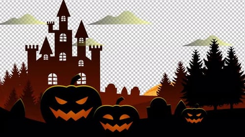 Halloween Pumpkins Castle Background