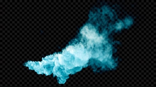 Dynamic Teal Smoke Plume Stream with Alpha Channel