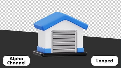 3D Warehouse Animation with Blue Roof | Alpha Channel