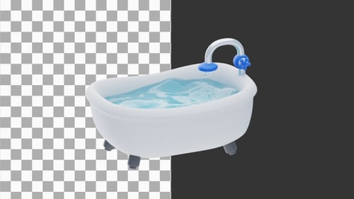 3D Animation of Bathtub Filling Water | Alpha Channel