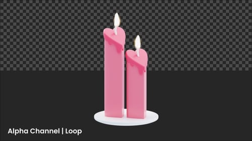 Flickering Pink Heart Candles 3D Animation