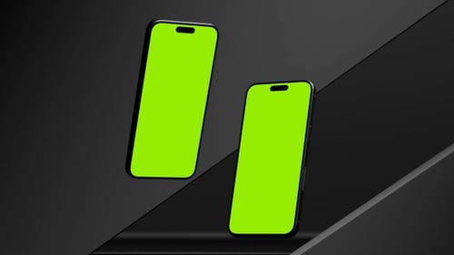 green screen smartphone floating on black background