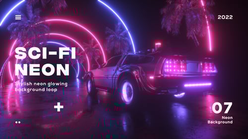 Neon Circles Tunnel And Sci Fi Car Loop