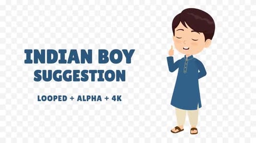 Animated Indian Boy Character Pointing Finger Up Suggestion