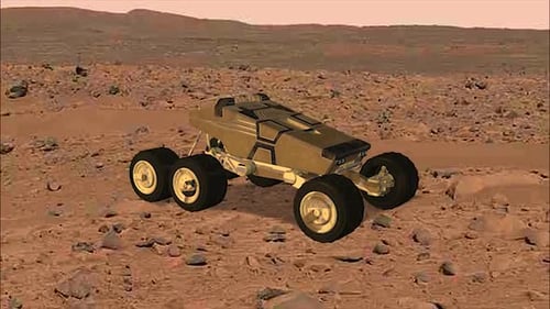 Futuristic 3D Space Rover Explores Red Planet Surface Animation