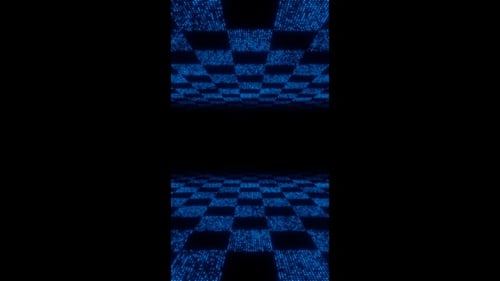 Vertical video blue digital checker tunnel loop animation background