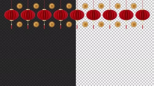 Swaying Red Chinese Lanterns and Golden Flowers Holiday Overlay