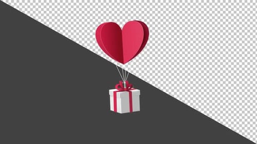 Red Heart Balloon Floating with Gift Box Animation