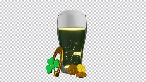 Animated St. Patrick's Day Symbols with Green Beer and Coins