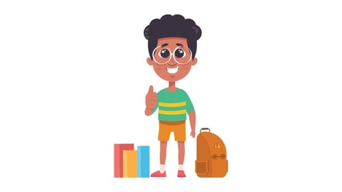Cartoon Boy with Books and Backpack Thumbs Up Animation