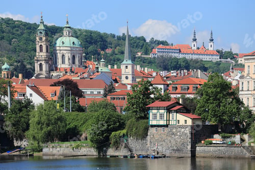 Preview: View On The Spring Prague St. Nicholas' Cathedral With The Green Nature And Flowering Trees, Czech