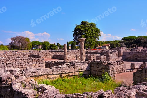 Preview: Paestum Capaccio Italy The Ancient Ruins Of Remains Of Religious Buildings Of The Ancient Greek