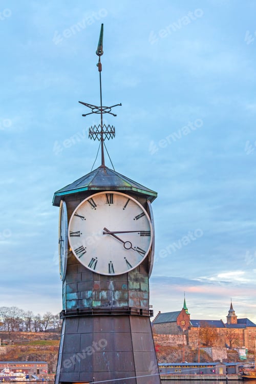 Preview: Aker Brygge Clock Tower In Oslo Norway