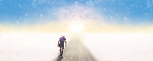 Preview: Man Walking On A Road Into The Sunset In Winter