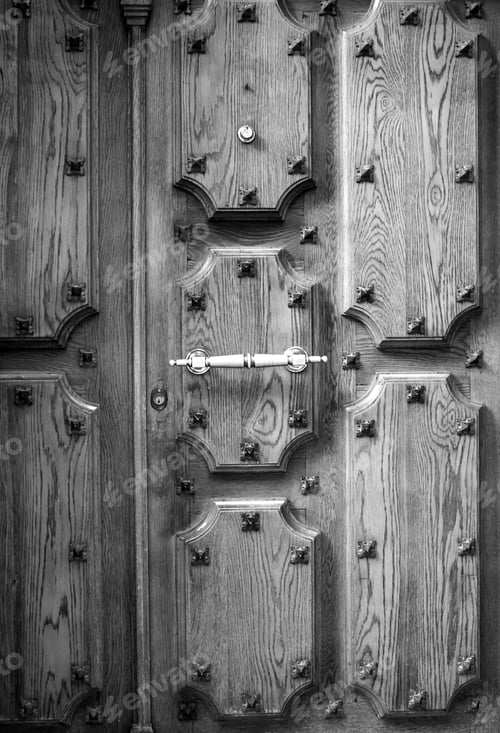 Preview: Wooden Door With Bronze Lock, Construction And Architecture