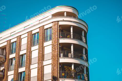 Preview: Detailed View Of Modern Apartment Building With Curved Balcony
