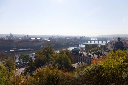 Preview: Autumn Prague City With With Its Buildings, Towers, Cathedrals And Bridges In The Sunny Day, Czech