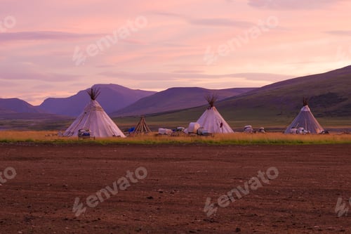 Preview: Summer Camp Of Nomadic Reindeer Herders At Dawn. Yamal, Russia