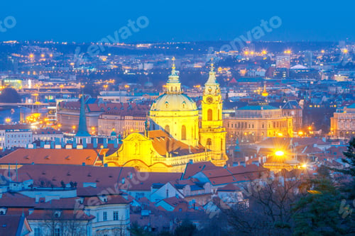 Preview: View Of The Cathedral Of St. Nicholas In Prague At Night.