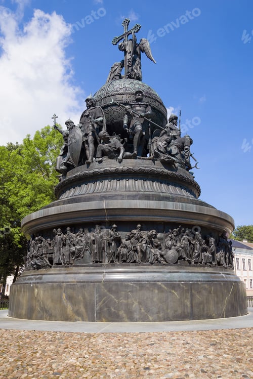 Preview: Monument "Millennium Of Russia" (1862) Close-Up On A Sunny July Day. Veliky Novgorod, Russia
