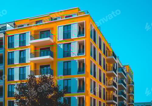Preview: Colorful And New Builded Apartment Building With Clean Sky