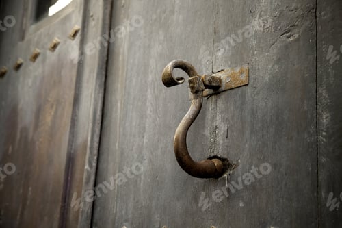 Preview: Old Door Handle Detail with Weathered Wood