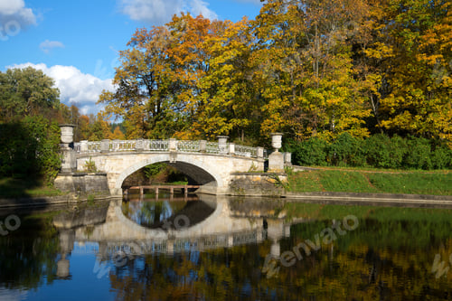 Preview: Vintage Viskontiev Bridge In The Autumn Landscape. Pavlovsk Palace Park. Saint-Petersburg, Russia