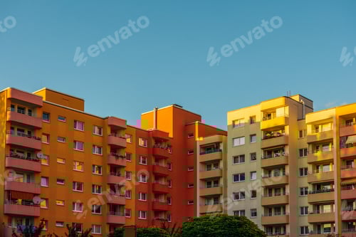 Preview: Red And Yellow Apartment Buildings With Copy Space In The Sky