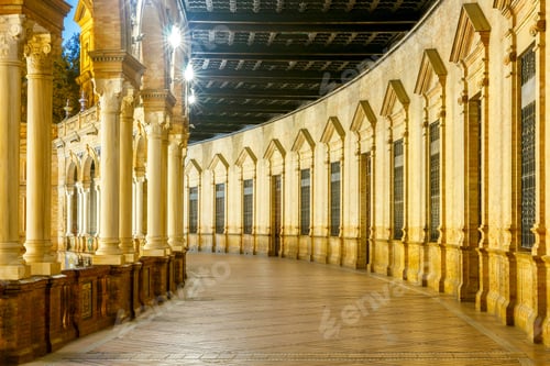 Preview: Spanish Square In Sevilla At Night. Spain. Andalusia
