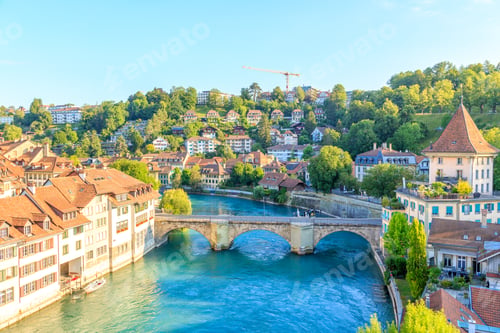 Preview: Bern, Switzerland. Aare River With Untertorbrücke Bridge