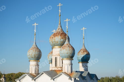 Preview: The Dome Of The Old Orthodox Church "Savior On The Market Place" Closeup On Blue Sky Background