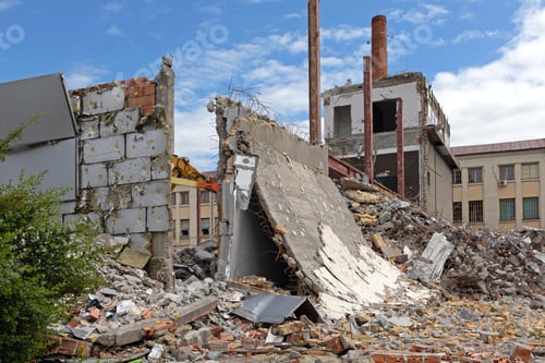 Preview: Old Factory Building Demolition Steel Beams Structure