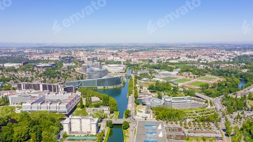 Preview: Strasbourg, France. Orangerie Park. The Complex Of Buildings Is The European Parliament, The