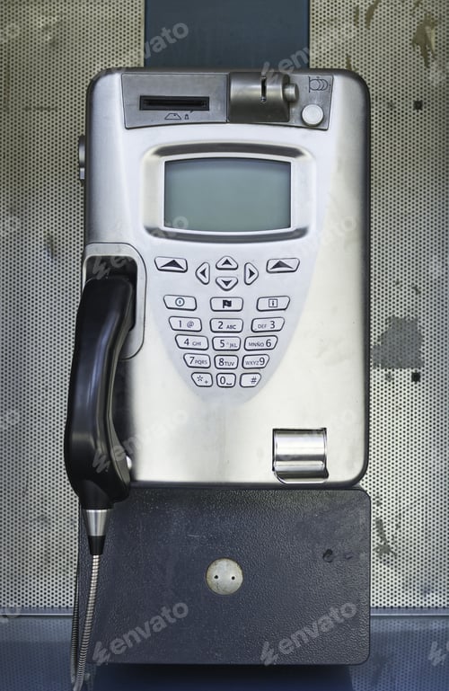 Preview: Metal Phone Booth In City Street, Telephone And Communication