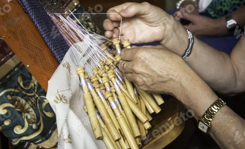Preview: Woman Sewing Artisan With Bolillos, Manufacture And Industry
