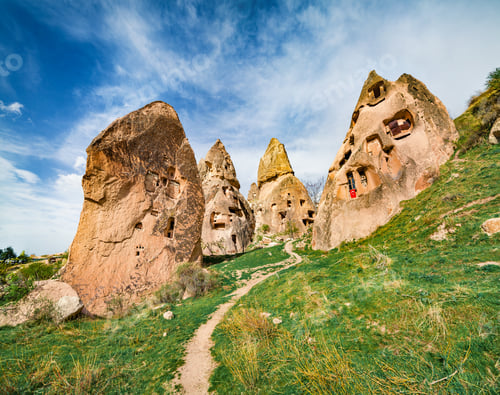 Preview: Sunny Summer Landscape Of Cappadocia. Early Morning In The Uchisar Castle Neighborhood. Great