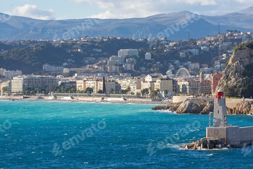 Preview: Blue Mediterranean Sea Lighthouse In Nice France