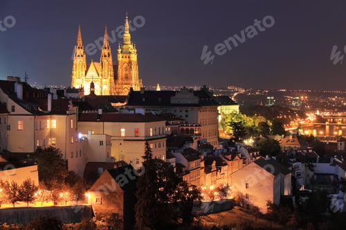 Preview: The View On Bright Prague With Gothic Castle In The Night, Czech Republic